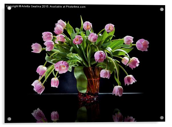 Pink tulips bouquet in vase Acrylic by Arletta Cwalina