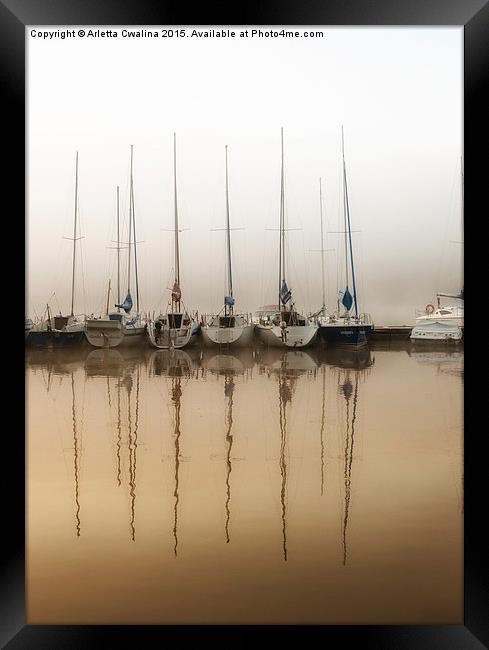  Fog and moored boats Framed Print by Arletta Cwalina
