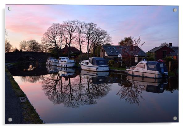 Evening Sunset Reflections - Lancaster Canal Acrylic by Gary Kenyon
