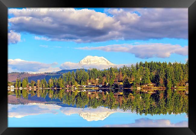 Clear Lake and Mount Ranier Framed Print by Paul Fell