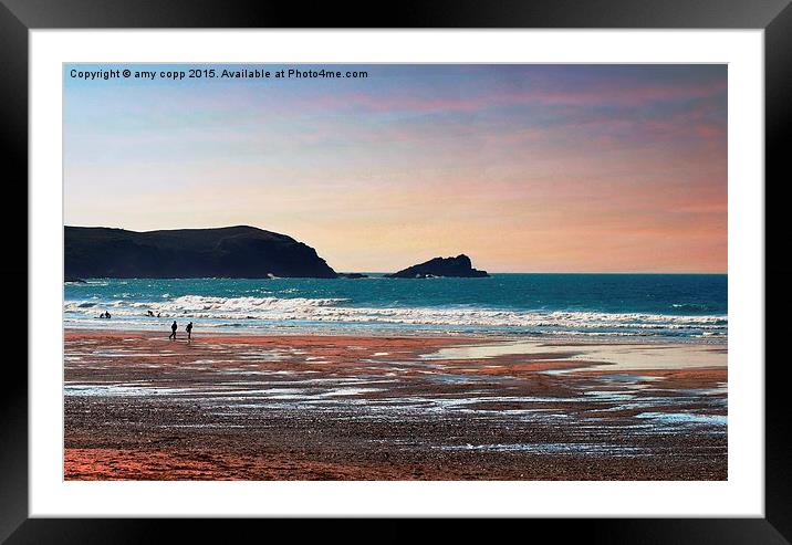  sunset on newquay Framed Mounted Print by amy copp