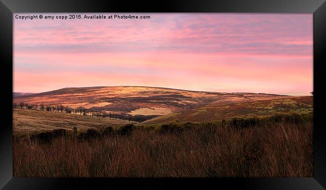  sunset over the moors Framed Print by amy copp