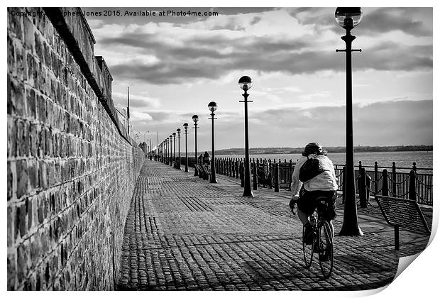 Cycling alongside the Mersey. Print by Stephen Jones