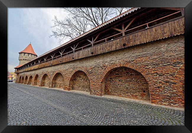Wooden ramparts of the fortress wall and tower Sib Framed Print by Adrian Bud