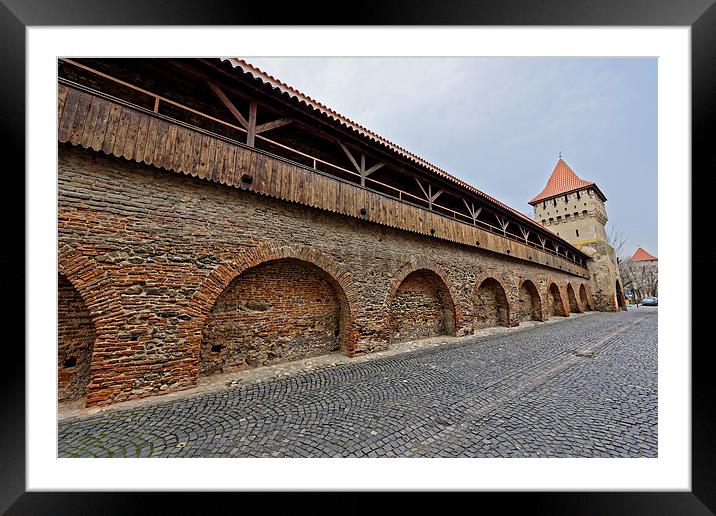 Fortress wall and two towers Sibiu Romania Framed Mounted Print by Adrian Bud