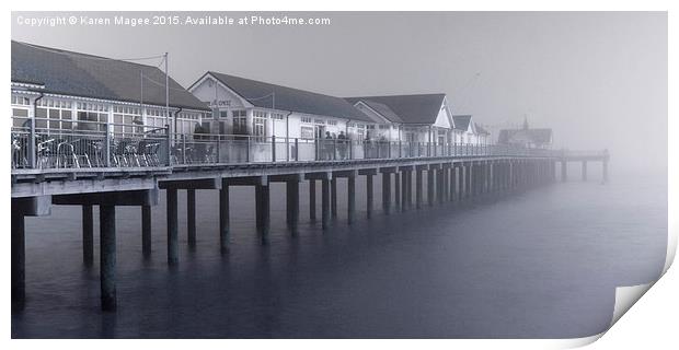 Southwold Pier vanishing into the mist Print by Karen Magee
