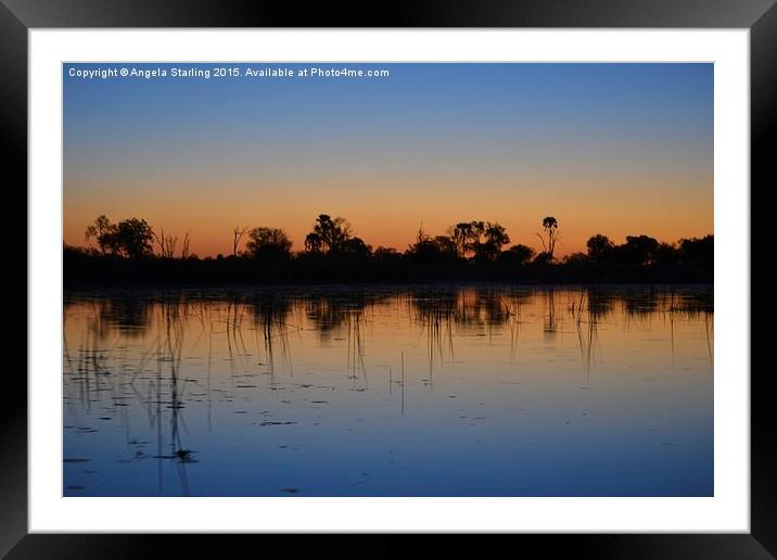 Okavago Delta Sunset. Framed Mounted Print by Angela Starling