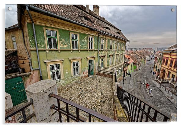 Old building near the Lies bridge Sibiu Romania Acrylic by Adrian Bud