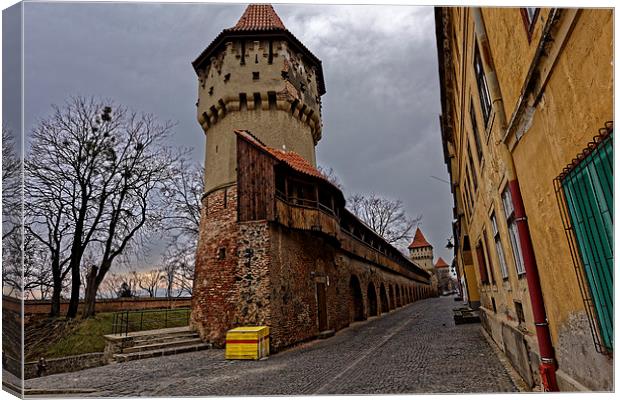 Fortress wall with three towers Sibiu Romania Canvas Print by Adrian Bud