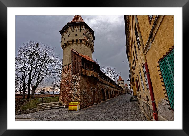 Fortress wall with three towers Sibiu Romania Framed Mounted Print by Adrian Bud