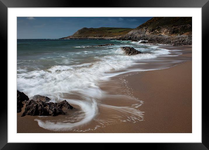  Swirling waves at Fall Bay Gower Framed Mounted Print by Leighton Collins