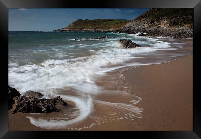  Swirling waves at Fall Bay Gower Framed Print by Leighton Collins