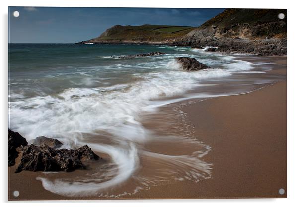  Swirling waves at Fall Bay Gower Acrylic by Leighton Collins