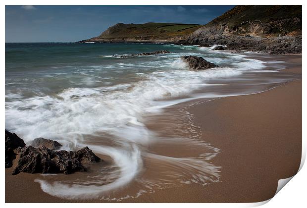  Swirling waves at Fall Bay Gower Print by Leighton Collins