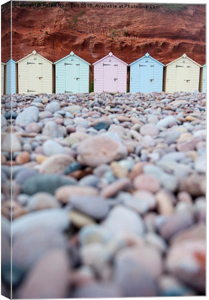  Beach Huts and Pebbles Canvas Print by Helen Northcott