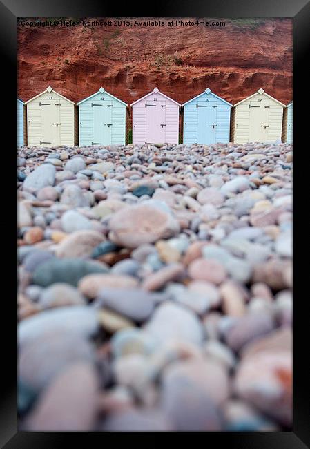  Beach Huts and Pebbles Framed Print by Helen Northcott