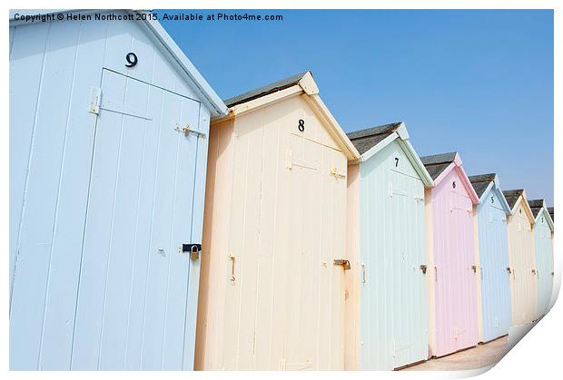  Line of Pastel Coloured Beach Huts Print by Helen Northcott