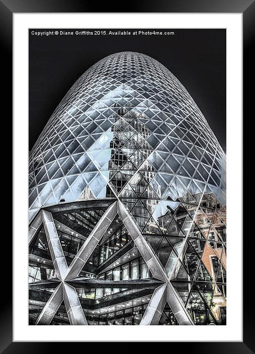 St Mary Axe The Gherkin Framed Mounted Print by Diane Griffiths