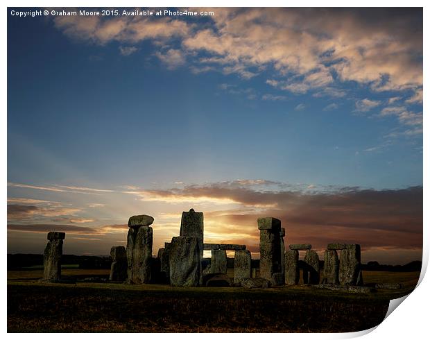 Stonehenge summer solstice sunrise Print by Graham Moore