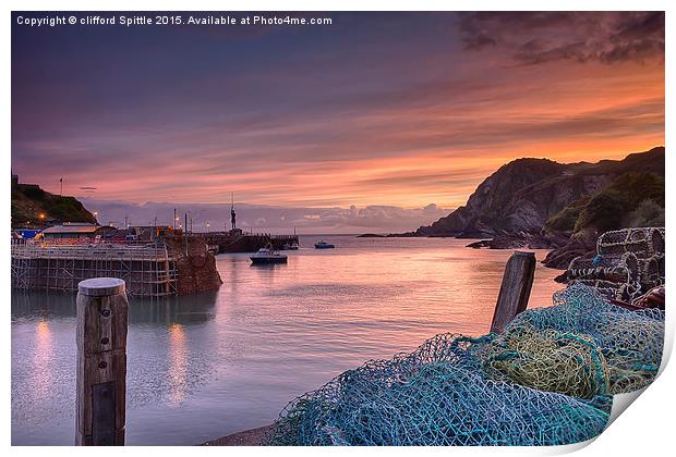  Ilfracombe Harbour Sunrise Print by clifford Spittle