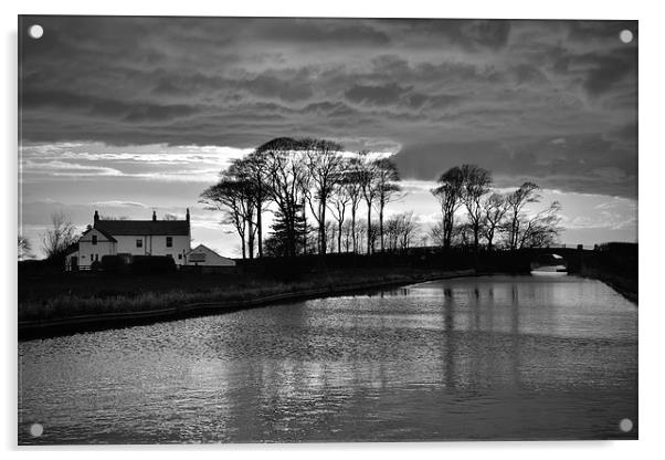 Lancaster Canal Black And White Acrylic by Gary Kenyon