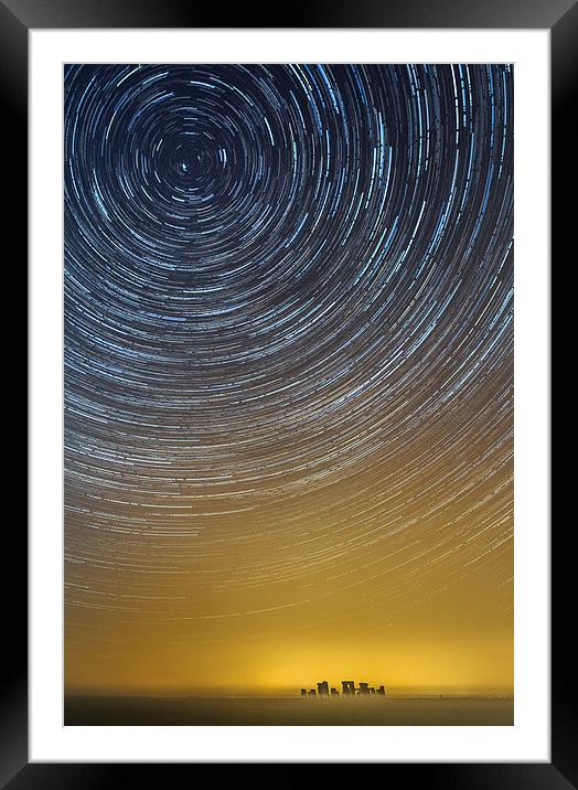  Star Trails above a misty Stonehenge Framed Mounted Print by stuart bennett