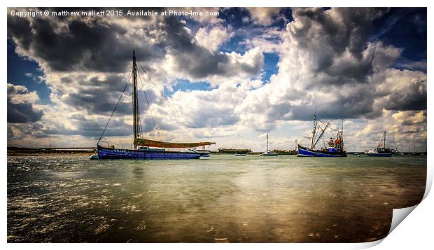  Moored Boats at West Mersea in Spring Weather Print by matthew  mallett