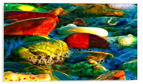 Colorful Pebbles on the seashore  Acrylic by ken biggs