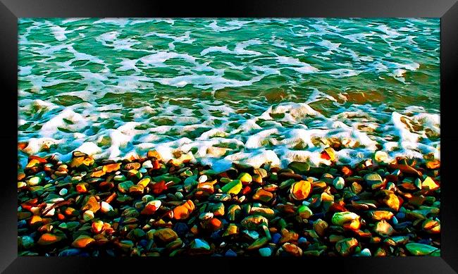 Colorful Pebbles on the seashore  Framed Print by ken biggs