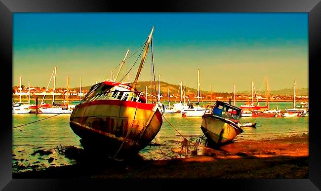 Fishing boats at low tide  Framed Print by ken biggs