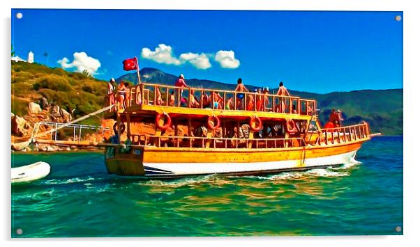 A daily cruise boat in Turkey  Acrylic by ken biggs