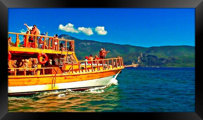 A daily cruise boat in Turkey  Framed Print by ken biggs