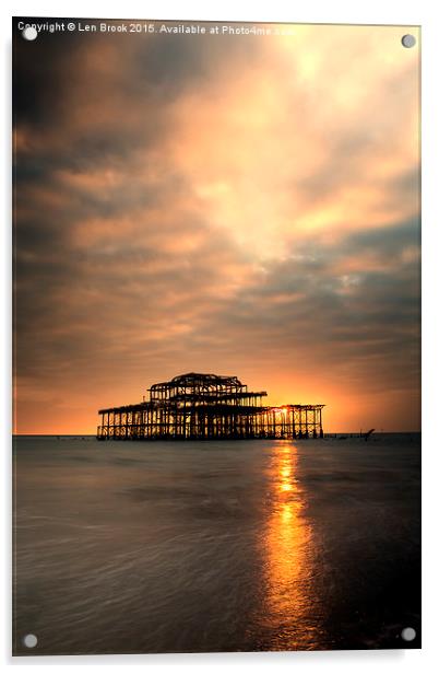  Brighton Pier Sunset Acrylic by Len Brook
