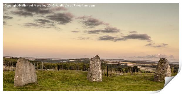  Sunset over East Aquhorthies Stone Circle Print by Michael Moverley