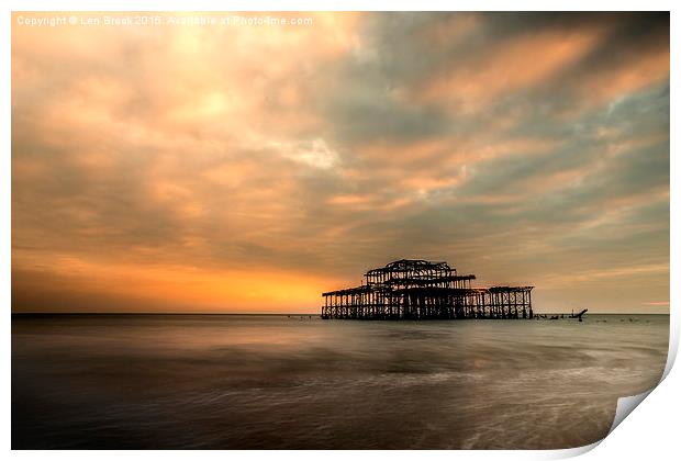 Brighton Pier Sunset   Print by Len Brook