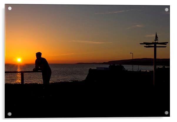 Man Statue Port William at Sunset  Acrylic by Derek Beattie