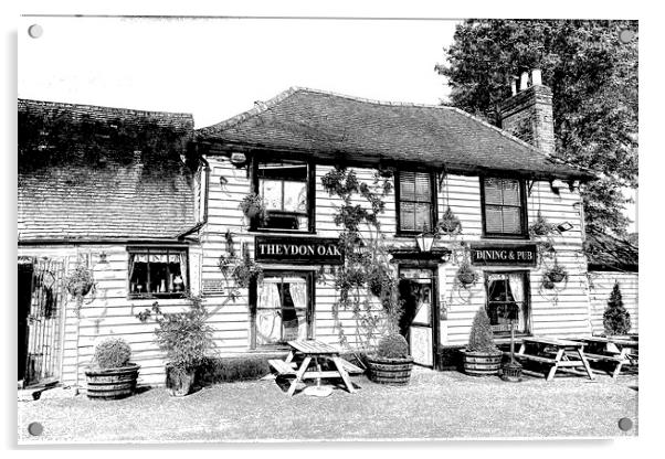  The Theydon Oak Pub Sketch Acrylic by David Pyatt