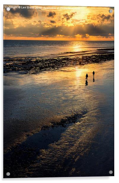  Sunset Strolls, Worthing Beach Acrylic by Len Brook