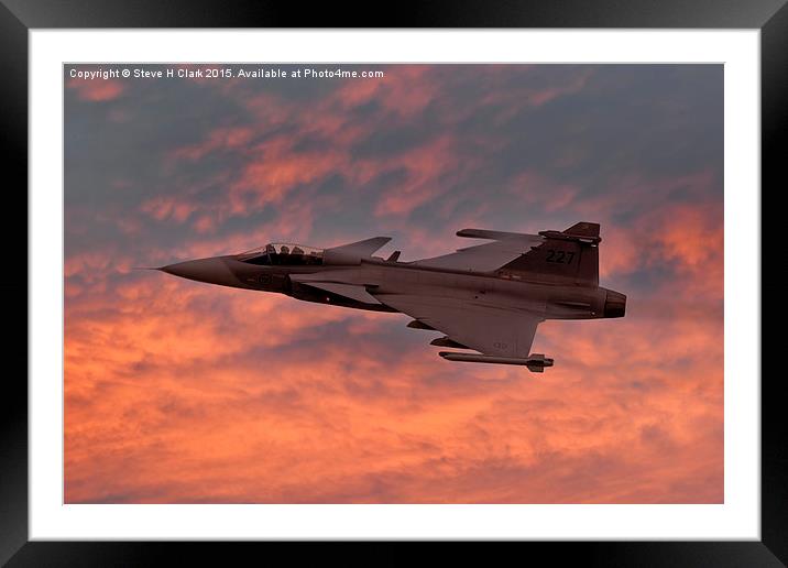 Swedish Air Force SAAB Gripen at Sunset  Framed Mounted Print by Steve H Clark