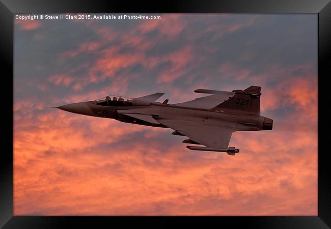 Swedish Air Force SAAB Gripen at Sunset  Framed Print by Steve H Clark