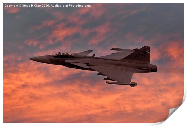 Swedish Air Force SAAB Gripen at Sunset  Print by Steve H Clark