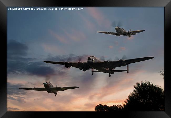  BBMF Low Pass at Sunset Framed Print by Steve H Clark