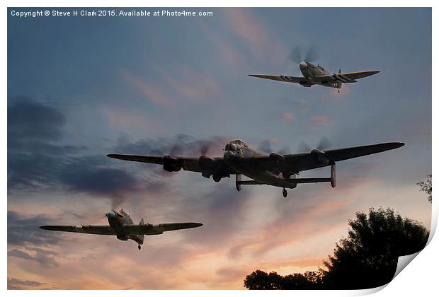 BBMF Low Pass at Sunset Print by Steve H Clark