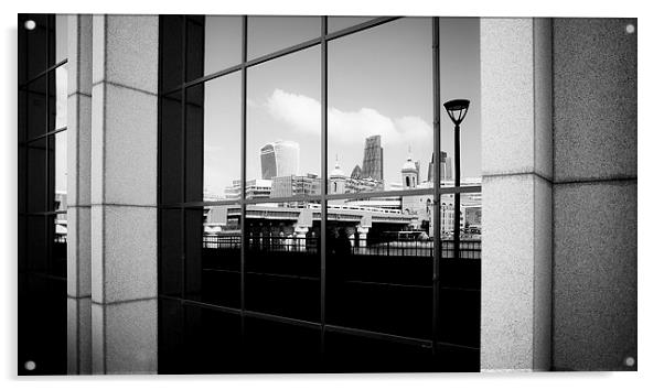  London through the Square Window Acrylic by Adam Payne