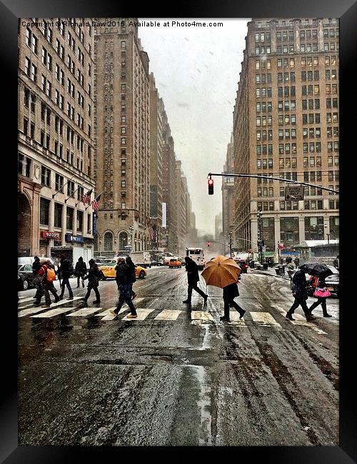  New York 8th Avenue on a winters day Framed Print by Richard Daw