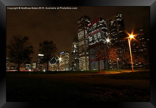 Chicago high-rise at night Framed Print by Matthew Bates