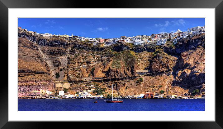 Firá Harbour and Town Framed Mounted Print by Tom Gomez