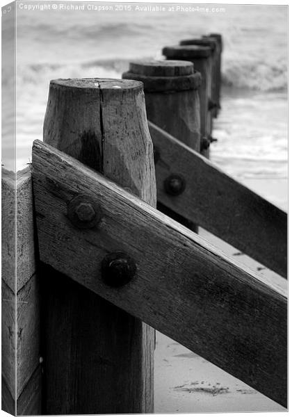  Black and White Groyne image Canvas Print by Richard Clapson