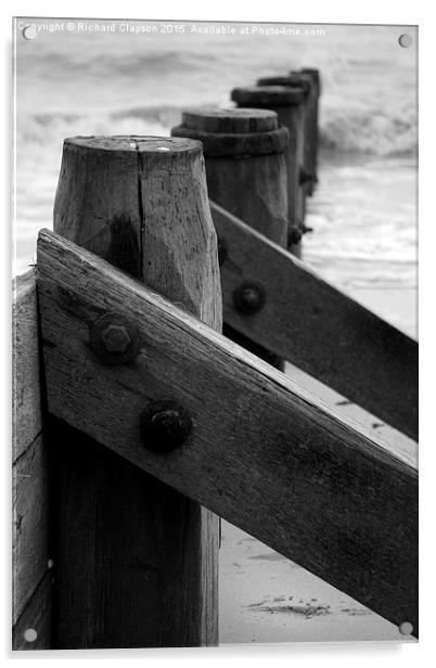  Black and White Groyne image Acrylic by Richard Clapson