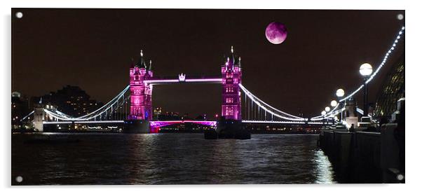 Moonlit Tower Bridge in London.   Acrylic by Stephen Ward